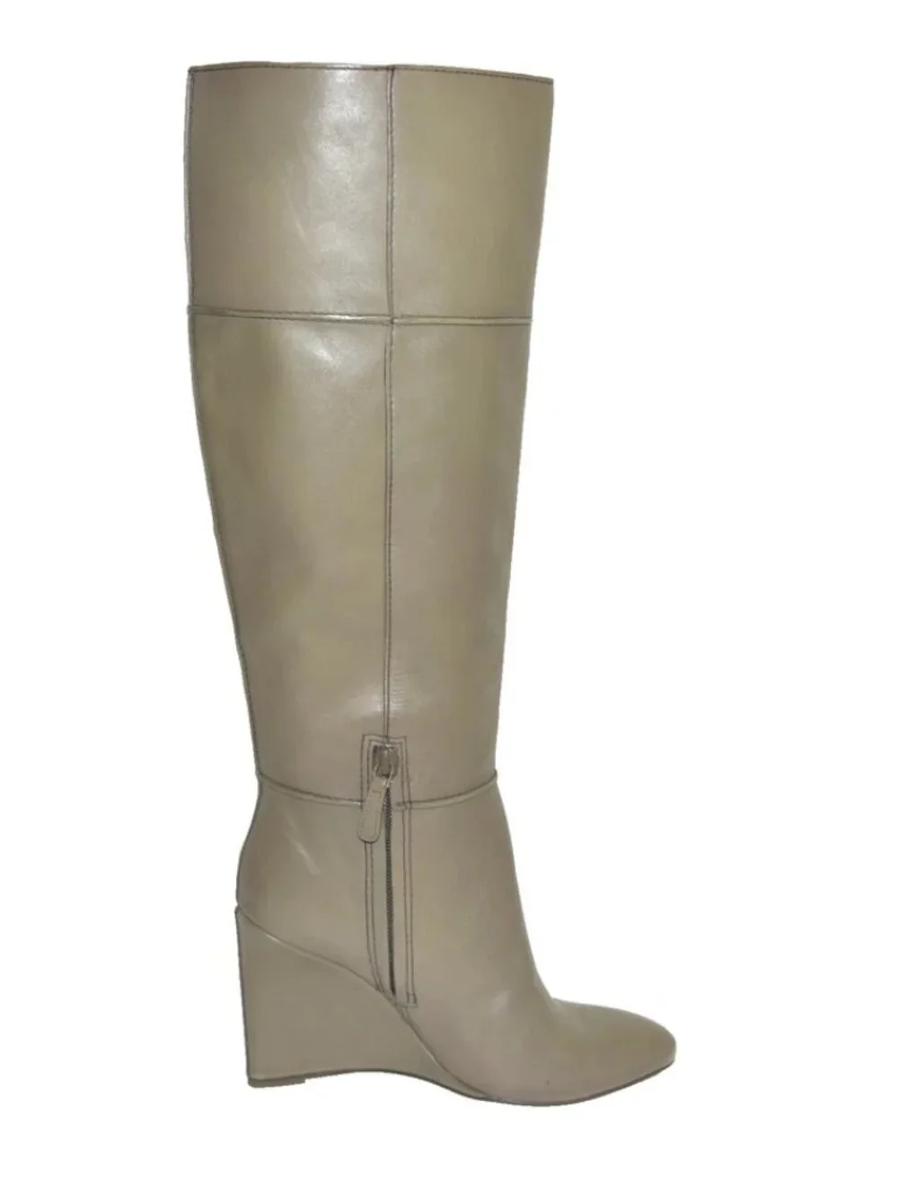New Tory Burch 'Linnett' Wedge Knee High Boot Taupe Tan Leather Sz 7 DD20